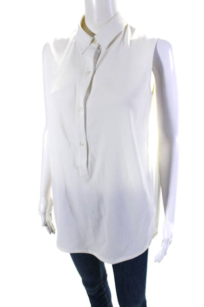 DKNY Womens Collared V-Neck Buttoned Sleeveless Blouse Top White Size P