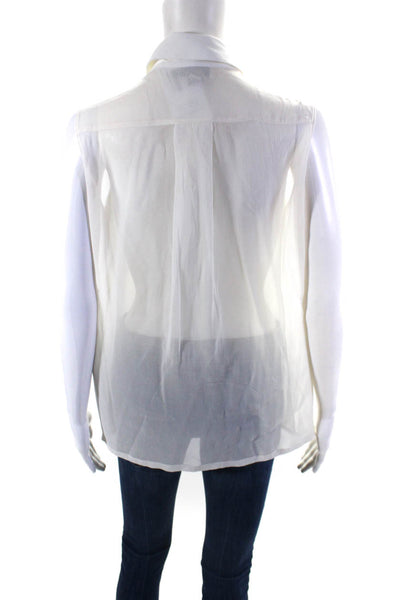 DKNY Womens Collared V-Neck Buttoned Sleeveless Blouse Top White Size P