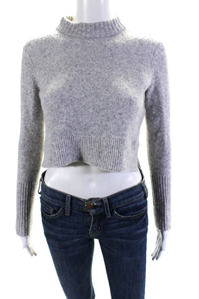 Allsaints Womens Wool Side Slit Textured Ribbed Cropped Sweater Gray Size S