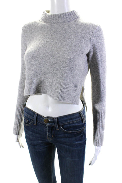 Allsaints Womens Wool Side Slit Textured Ribbed Cropped Sweater Gray Size S
