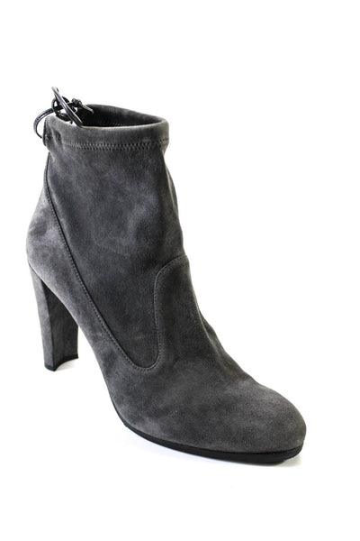 Stuart Weitzman Womens Suede Drawstring High Heel Ankle Boots Gray Size 9