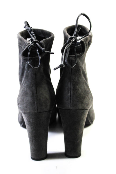 Stuart Weitzman Womens Suede Drawstring High Heel Ankle Boots Gray Size 9