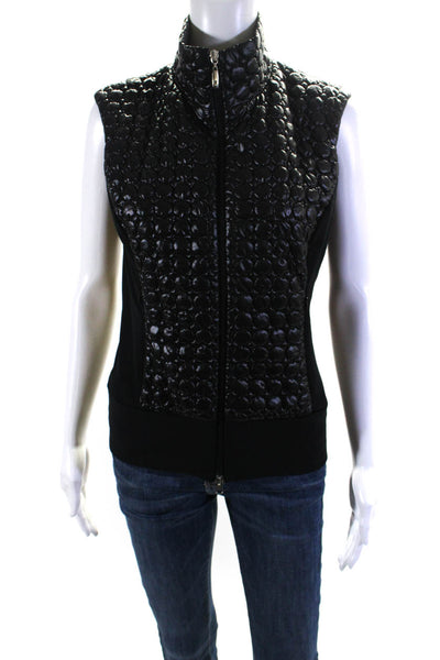 Anatomie Womens Circular Quilted Mock Neck Zip Up Puffer Vest Black Size S