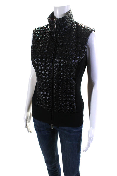 Anatomie Womens Circular Quilted Mock Neck Zip Up Puffer Vest Black Size S