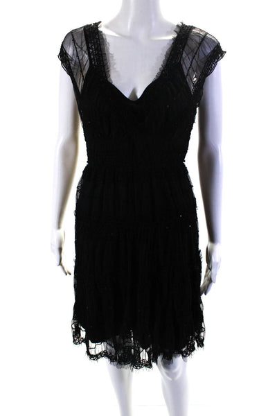 Max Studio Women's V-Neck Sleeveless Tiered Sequin Mini Dress Black Size S