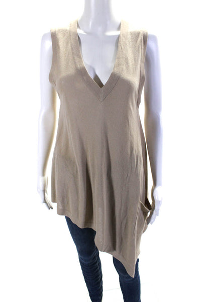 BCBGMAXAZRIA Women's V-Neck Sleeveless Asymmetrical Tunic Sweater Beige Size S