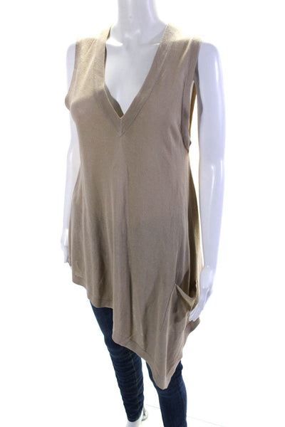 BCBGMAXAZRIA Women's V-Neck Sleeveless Asymmetrical Tunic Sweater Beige Size S