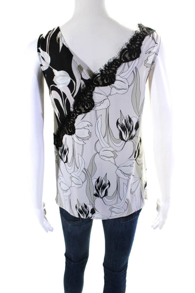 BCBGMAXAZRIA Women's V-Neck Sleeveless Lace Trim Floral Blouse Size XS