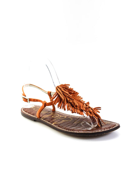 Sam Edelman Womens Ankle T Strap Fringe Sandals Orange Suede Size 6