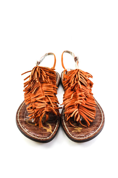 Sam Edelman Womens Ankle T Strap Fringe Sandals Orange Suede Size 6