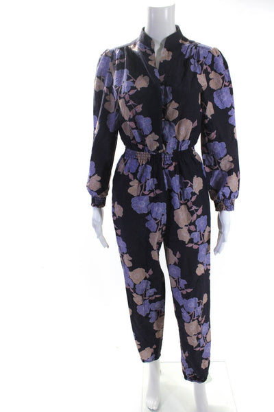 The Westside Women's Round Neck Long Sleeves Tapered Leg Floral Jumpsuit Size S