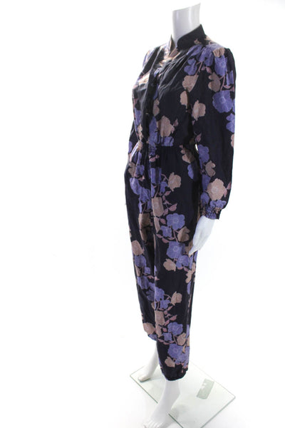 The Westside Women's Round Neck Long Sleeves Tapered Leg Floral Jumpsuit Size S