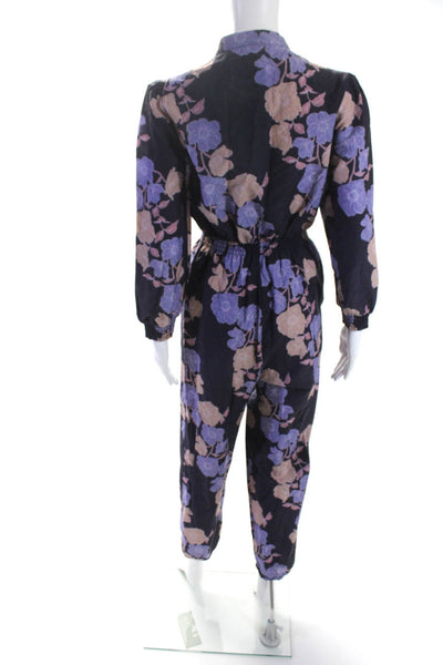 The Westside Women's Round Neck Long Sleeves Tapered Leg Floral Jumpsuit Size S