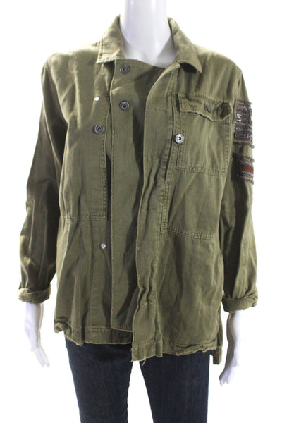 Free People Women's Collared Long Sleeves Button Up Jacket Green Size XS