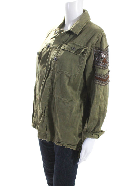 Free People Women's Collared Long Sleeves Button Up Jacket Green Size XS