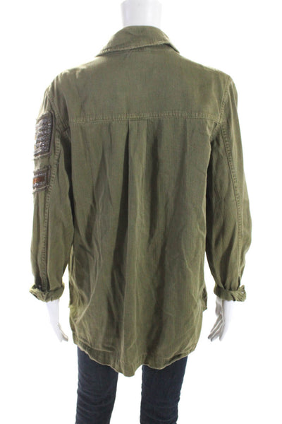 Free People Women's Collared Long Sleeves Button Up Jacket Green Size XS