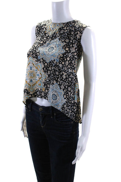 Sea Women's Round Neck Sleeveless High Low Hem Silk Floral Blouse Size 2