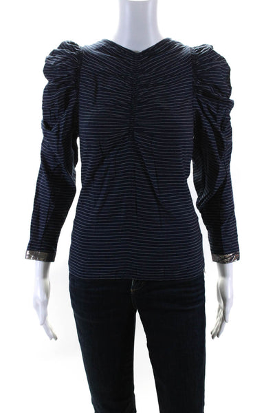 Ulla Johnson Women's Round Puff Sleeves Blouse Navy Stripe Size 0