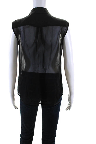 Equipment Femme Women's Sleeveless Collared Button Up Sheer Blouse Black Size XS