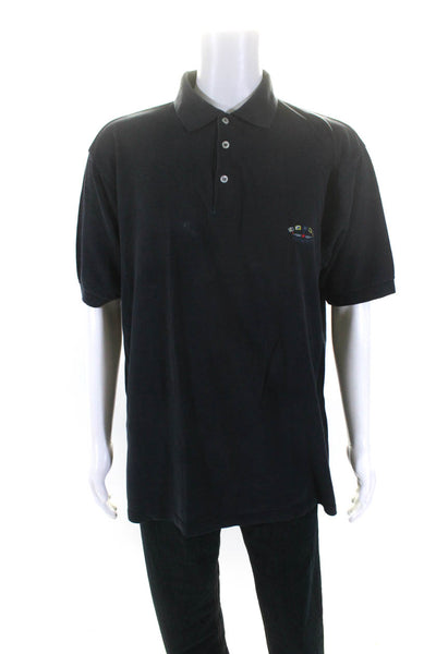 Les Copains Mens Short Sleeve Embroidered Polo Shirt Navy Blue Size IT 54