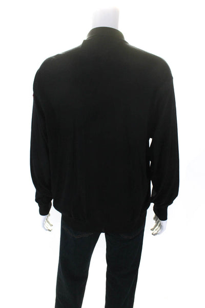 Les Copains Mens Thin Knit Collared Long Sleeve Polo Shirt Black Size IT 54