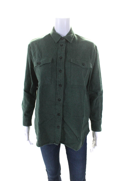 Madewell Womens Button Front Collared Think Knit Shirt Green Cotton Size XS