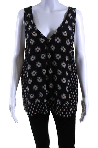 Joie Womens Silk Geometric Print Sleeveless V-Neck Blouse Tank Top Black Size L