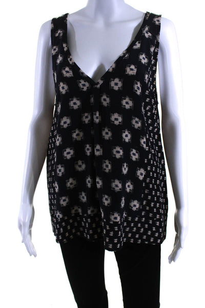 Joie Womens Silk Geometric Print Sleeveless V-Neck Blouse Tank Top Black Size L