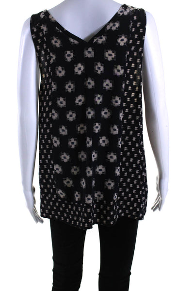 Joie Womens Silk Geometric Print Sleeveless V-Neck Blouse Tank Top Black Size L