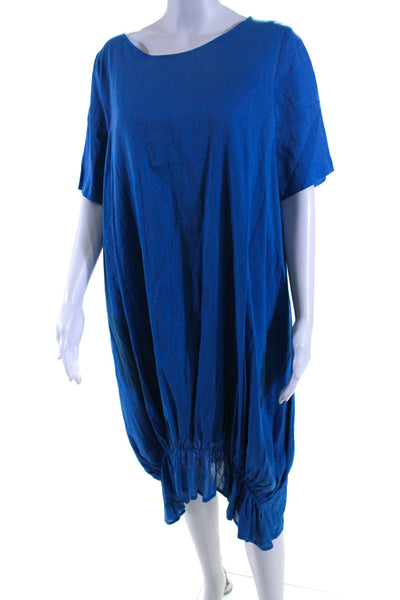 Pier Antonio Gaspari Womens Cotton Ruched Bubble Hem Midi Dress Blue Size EUR42