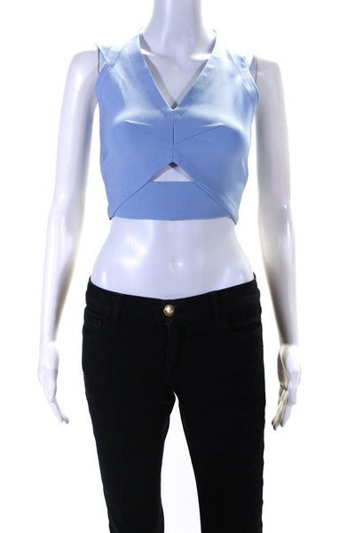 Yigal Azrouel Womens V Neck Cut Out Cropped Tank Top Sky Blue Size 0