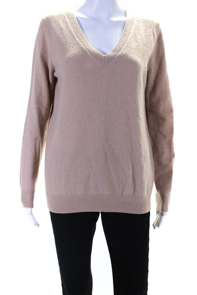 Vince Womens Cashmere V Neck Long Sleeves Sweater Beige Size Small