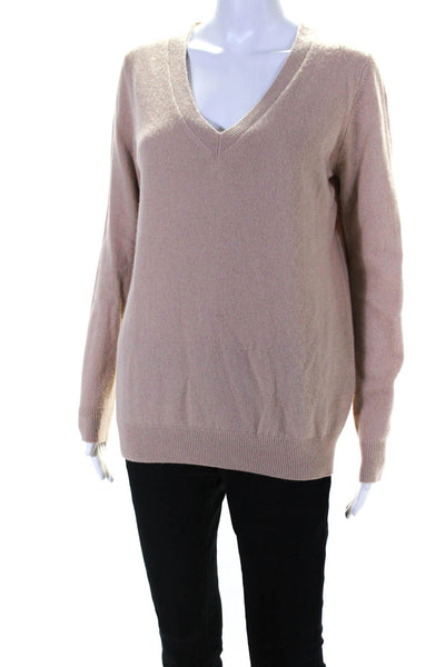 Vince Womens Cashmere V Neck Long Sleeves Sweater Beige Size Small