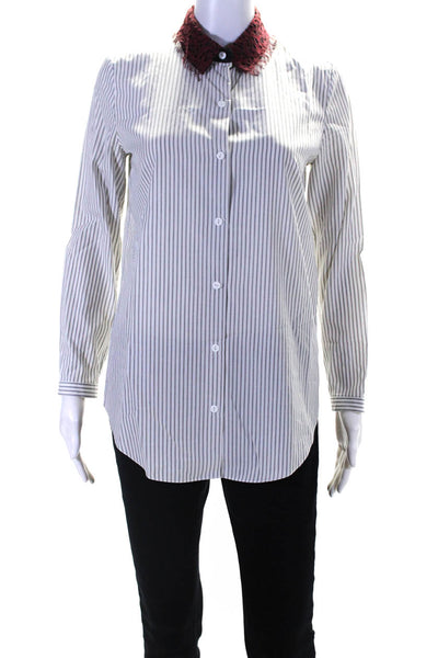 Carven Womens Striped Long Sleeves Button Down Shirt White Grey Size EUR 38