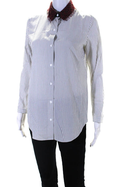 Carven Womens Striped Long Sleeves Button Down Shirt White Grey Size EUR 38