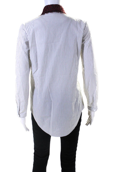 Carven Womens Striped Long Sleeves Button Down Shirt White Grey Size EUR 38