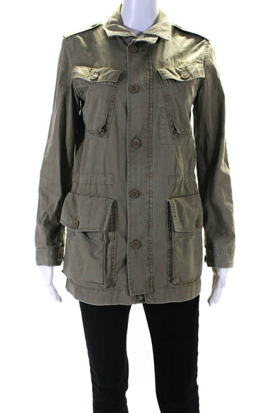 J Crew Womens Full Zipper Cargo Jacket Green Cotton Size Extra Small