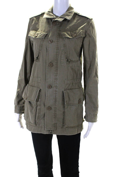 J Crew Womens Full Zipper Cargo Jacket Green Cotton Size Extra Small