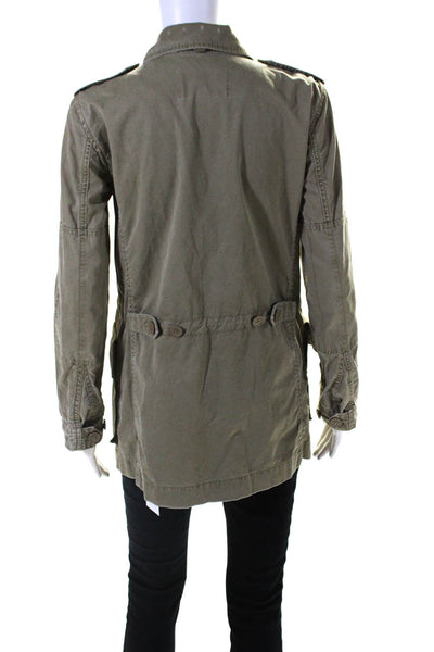 J Crew Womens Full Zipper Cargo Jacket Green Cotton Size Extra Small