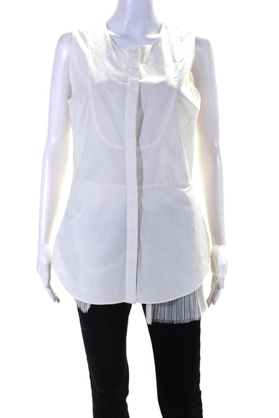 10 Crosby Derek Lam Womens Button Down Pleated Trim Tank Top White Cotton Size 4