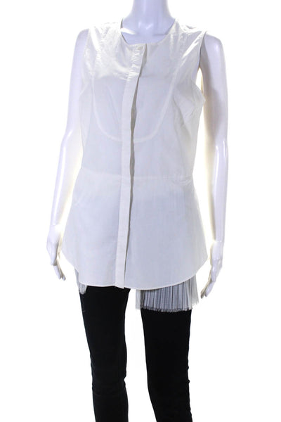 10 Crosby Derek Lam Womens Button Down Pleated Trim Tank Top White Cotton Size 4