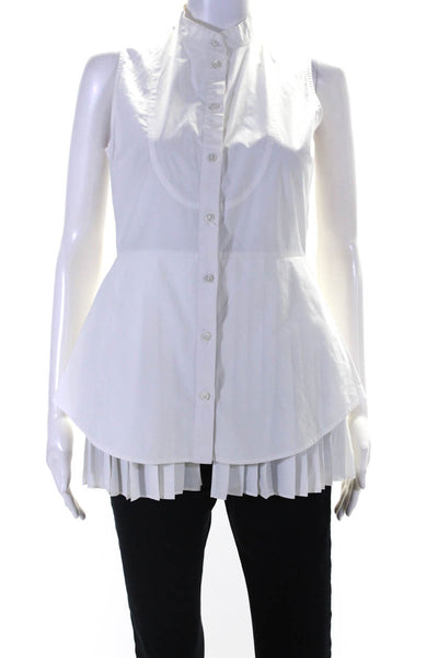 10 Crosby Derek Lam Womens Button Pleated Tank Top White Cotton Size Small