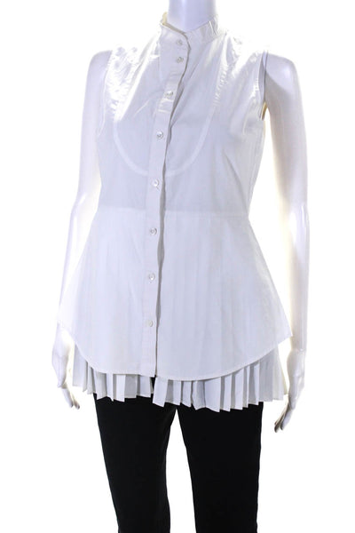 10 Crosby Derek Lam Womens Button Pleated Tank Top White Cotton Size Small