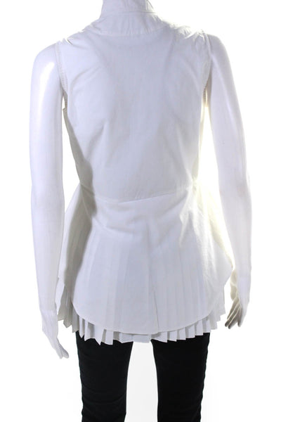 10 Crosby Derek Lam Womens Button Pleated Tank Top White Cotton Size Small