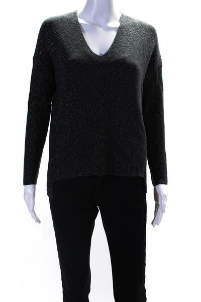 Eileen Fisher Womens Merino Wool Glitter Print Long Sleeve Sweater Gray Size 2XS