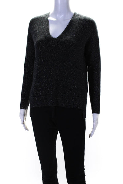 Eileen Fisher Womens Merino Wool Glitter Print Long Sleeve Sweater Gray Size 2XS