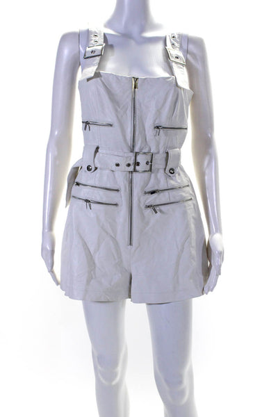 Weworewhat Womens Faux Leather Zipper Trim Belted Romper White Size M