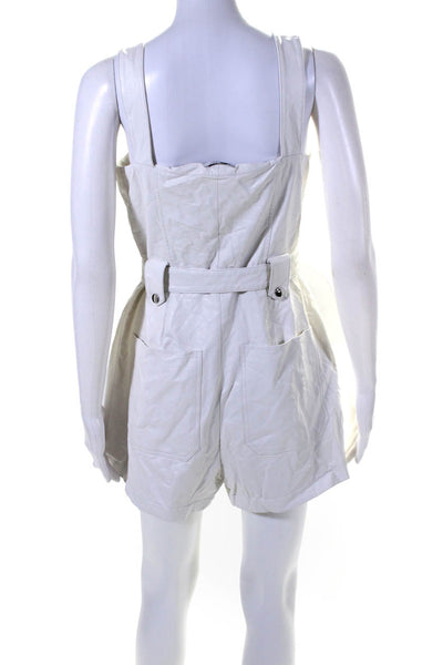 Weworewhat Womens Faux Leather Zipper Trim Belted Romper White Size M