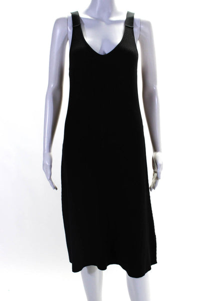 Vince Womens Sleeveless V Neck Ribbed Knit Knee Length Dress Black Size Large