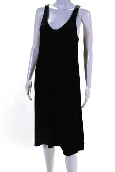 Vince Womens Sleeveless V Neck Ribbed Knit Knee Length Dress Black Size Large